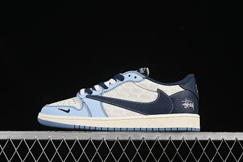 All categories Air Jordan Jordan series basketball shoes Air Jordan 1 Low High-end customized low-top sneakers Travis Scott x Fragment Design x Air Jordan 1 Low OG SP AJ1 Stussi co-branded white and blue stitching low-top cultural casual sneakers XZ5749-010